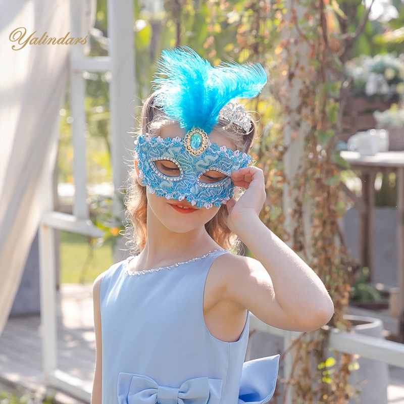 Kids Accessory Children Christmas Party Feather Half-Faced Venetian Mask And Three Fluffy Halloween Costumes Carnival Mask