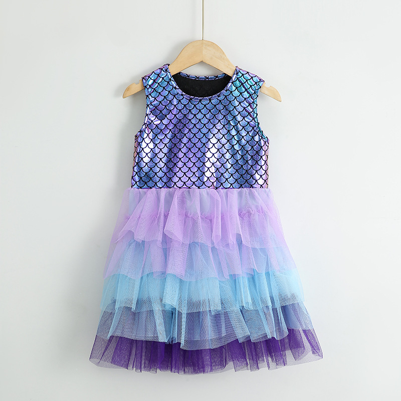 Kids Fashion Cupcake Design Gradient Color mermaid fluffy princess dress Flower Girls Tulle Dress Puffy Party Tutu Dress