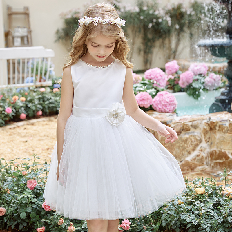 Wholesale Suppliers High Grade Baby Girl Dress White Sleeveless Flowers Princess Party Dress New Collection 2024