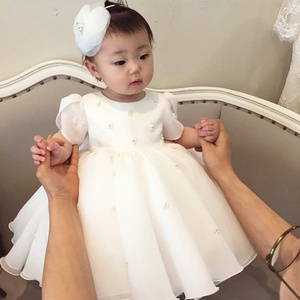 Infant Princess Dress Girls Flower Wedding Party Birthday Tutu Clothes Newborn Infant Bow Kids Pure White Dresses