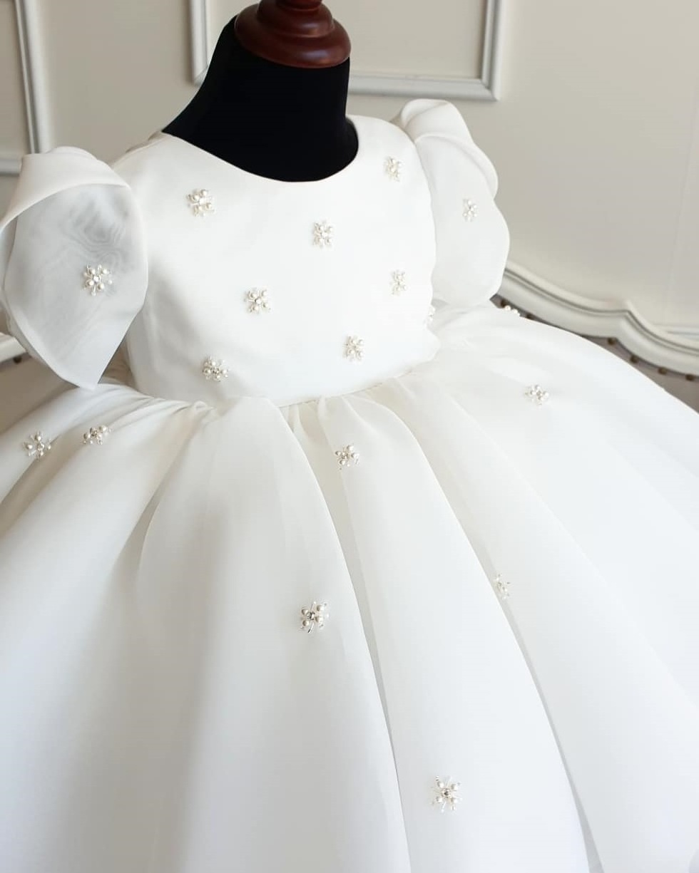 Infant Princess Dress Girls Flower Wedding Party Birthday Tutu Clothes Newborn Infant Bow Kids Pure White Dresses