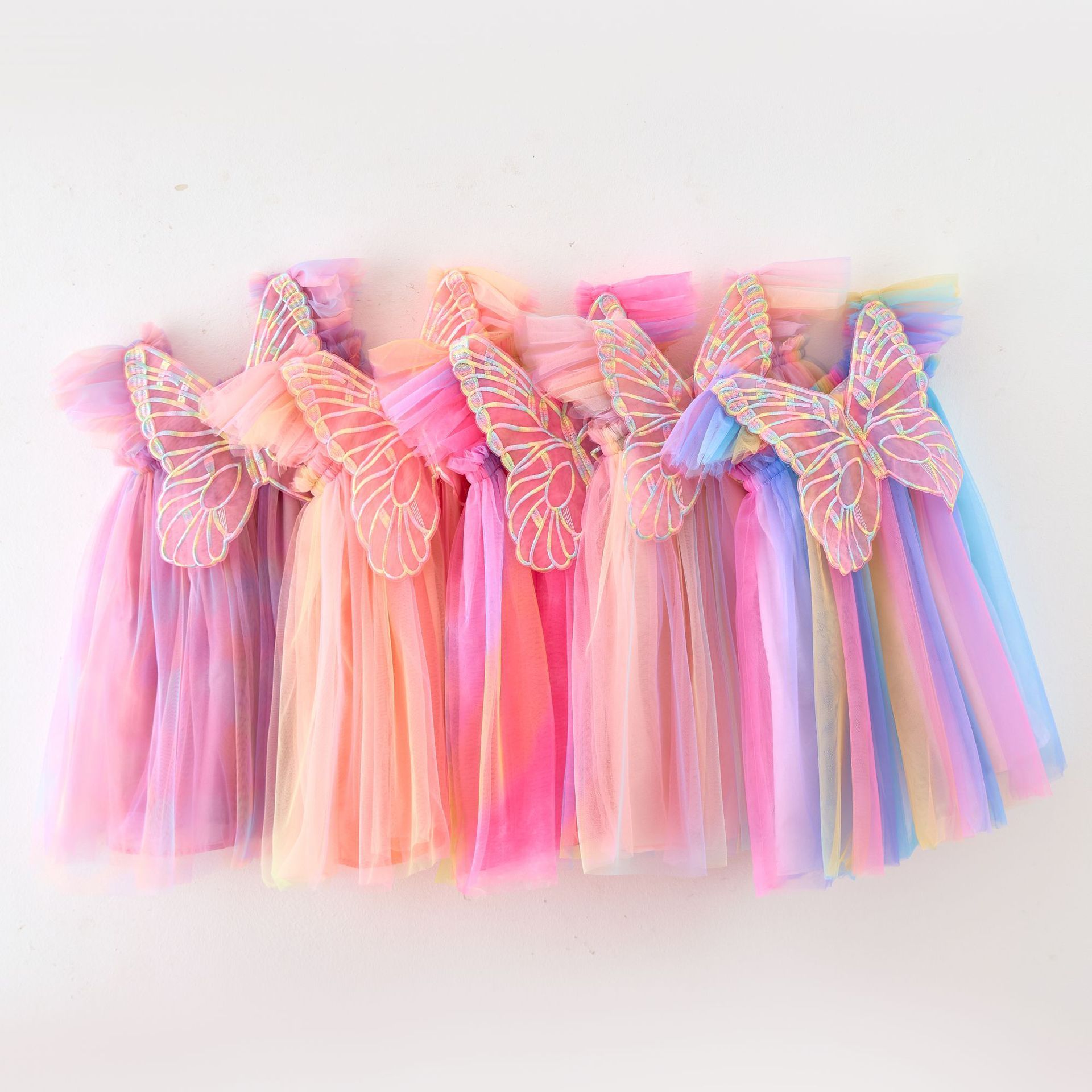 New design children's clothing wholesale summer colorful tulle sleeveless daily wear casual girls dresses with butterfly back