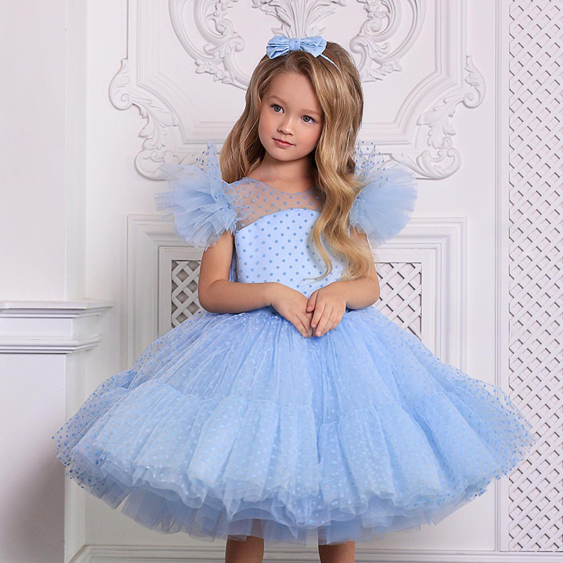 wholesale infant pageant pink tulle dot style summer girl birthday party dresses pretty princess kid frock design