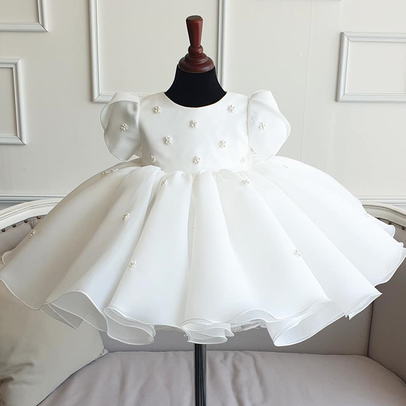 Infant Princess Dress Girls Flower Wedding Party Birthday Tutu Clothes Newborn Infant Bow Kids Pure White Dresses