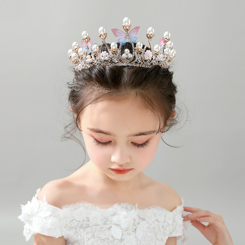 Baby Girl Floral Hair Accessories Crown Newborn Toddler Hair Bands Kids Wholesale Butterfly Crown Show Hair Accessories Pageant