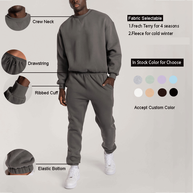 crewneck tracksuit set jogging track suits sports set, blank sweatsuits wholesale vendors,men joggers sets training wear