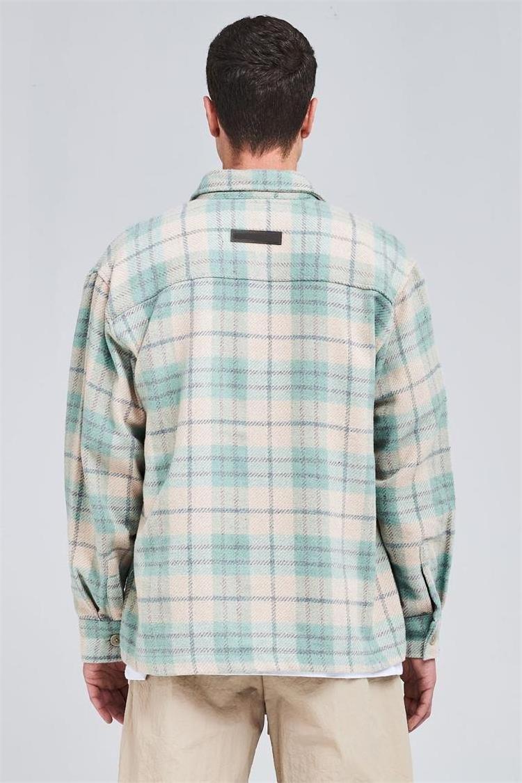 Premium long sleeve check heavy polyester cotton custom oversized mens double pocket plaid flannel shirts men