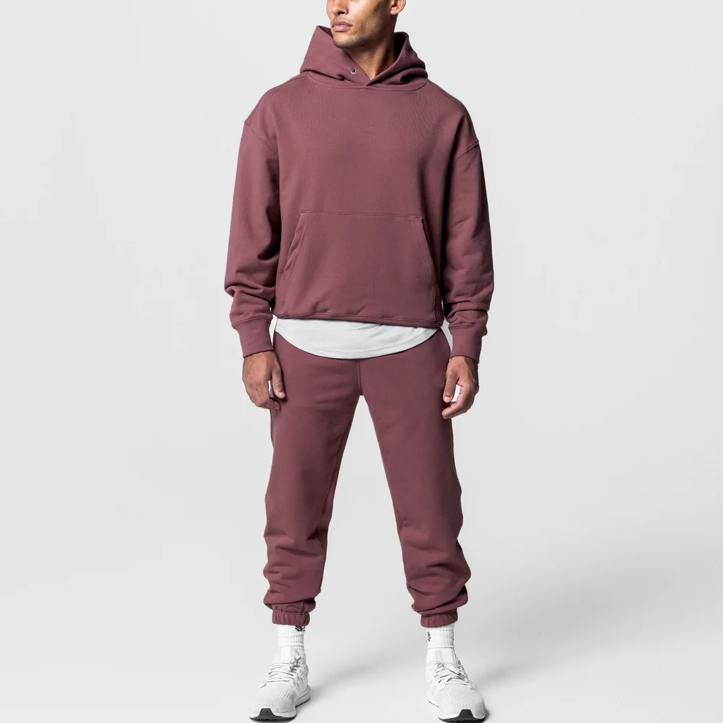 bulk wholesale french terry pullover cotton oversized blank tracksuits sweatpants and hoodie set unisex