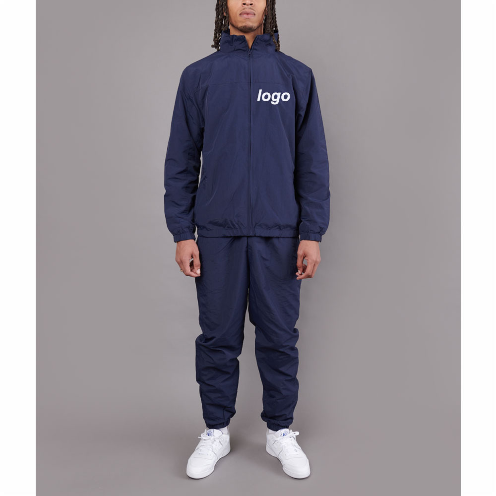 YALI Winter plain zip up 100% nylon track suit set printed custom logo mens nylon tracksuit for men