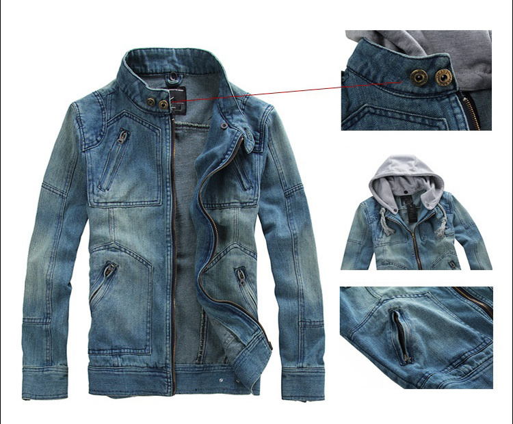 High quality fashion bulk cheap print cotton zipper winter jean hoody jacket for men Denim hoodies