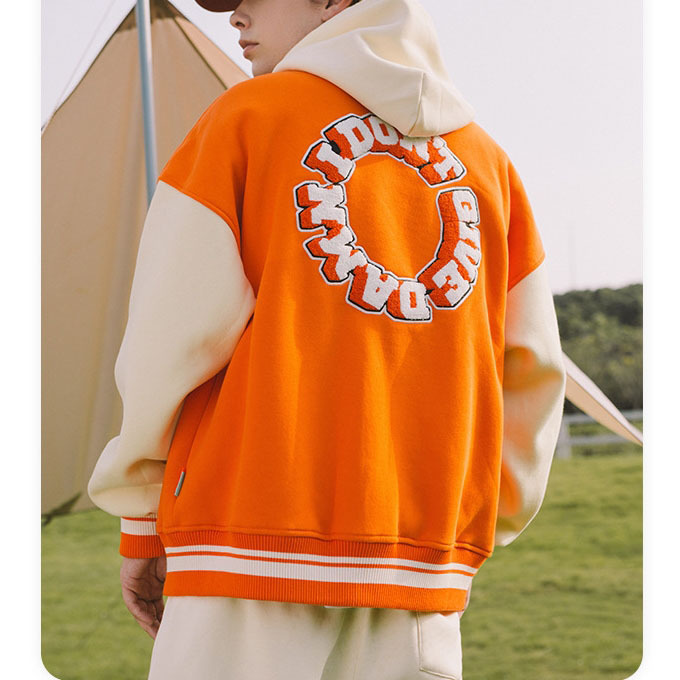 High quality new orange embroidery jackets casual winter puffer jacket men custom logo wholesale blank varsity jacket