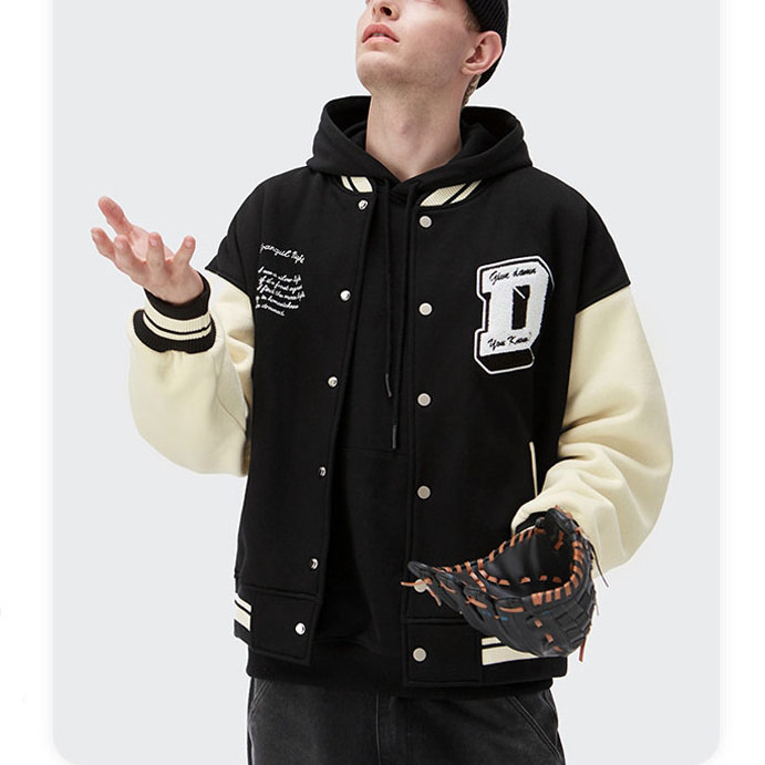 Fashion wholesale plain men varsity jackets and coats embroidered black jackets custom logo satin bomber jacket