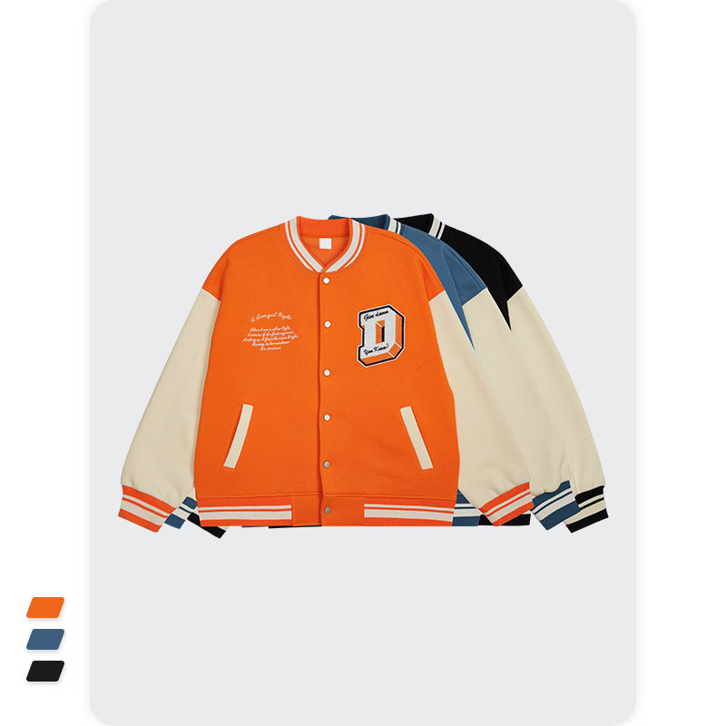 High quality new orange embroidery jackets casual winter puffer jacket men custom logo wholesale blank varsity jacket