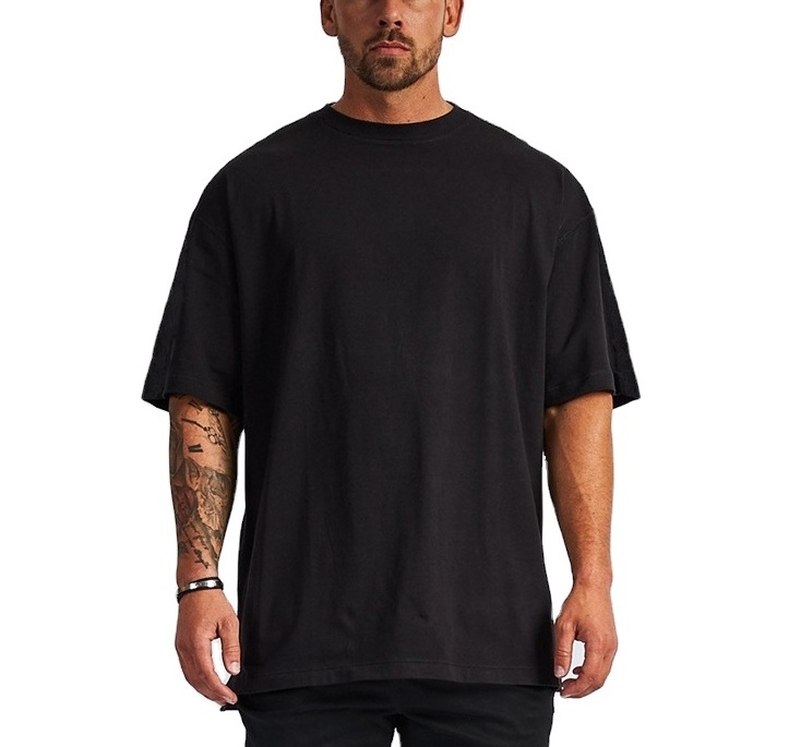 Yali Custom logo streetwear heavy weight t-shirt printing black cotton heavyweight drop shoulder thick blank tshirt