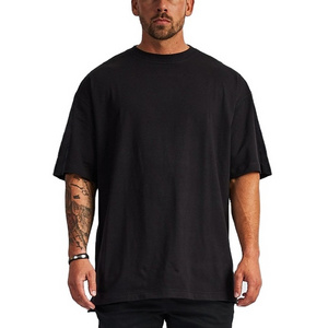 Yali Custom logo streetwear heavy weight t-shirt printing black cotton heavyweight drop shoulder thick blank tshirt