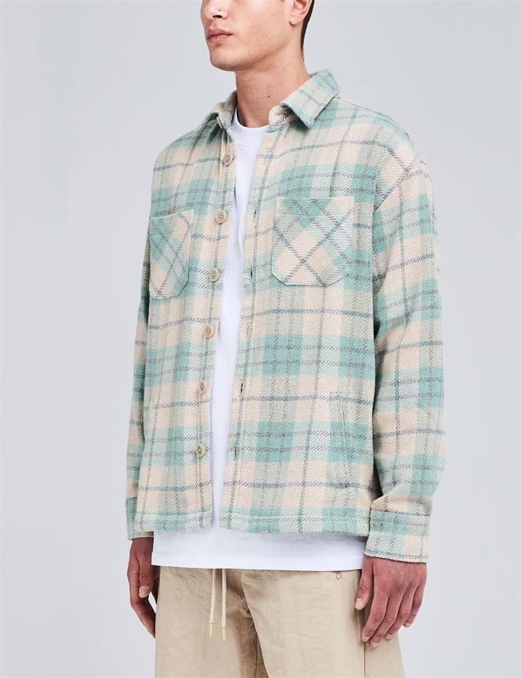 Premium long sleeve check heavy polyester cotton custom oversized mens double pocket plaid flannel shirts men