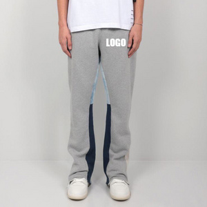 wholesale wide leg french terry stacked sweatpants men,custom logo 100% cotton fleece streetwear flare joggers sweatpants