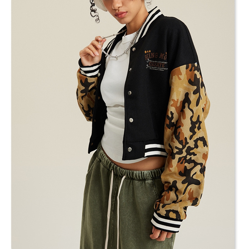 YALI Customized Winter Embroidery Long Sleeve Letterman Baseball College Cropped Varsity Jacket Women