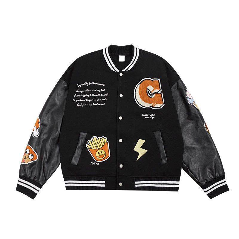 Fashion wholesale plain men varsity jackets and coats embroidered black jackets custom logo satin bomber jacket