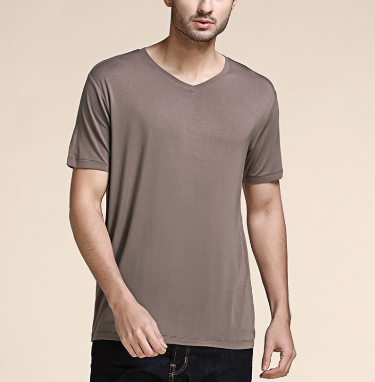 high quality plain custom men's clothing bamboo blank V neck t shirts wholesale