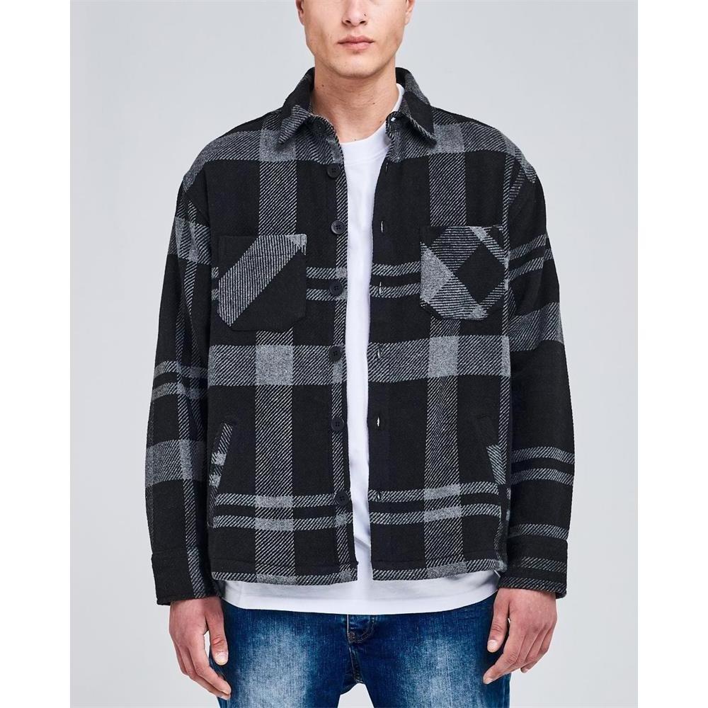 Premium long sleeve check heavy polyester cotton custom oversized mens double pocket plaid flannel shirts men