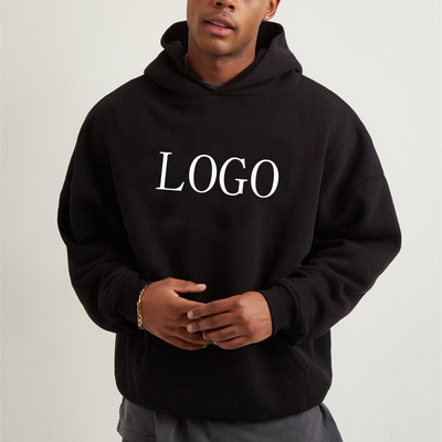 custom logo design black men plain 400 gsm heavy cotton thick heavyweight hoodie blank high quality hoodies wholesale