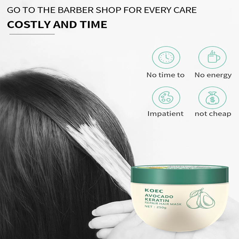 KOEC Keratin Hair Mask for Dry&Damaged Hair Wholesale Natural Avocado Collagen Repair Hair Masks Treatment 250g