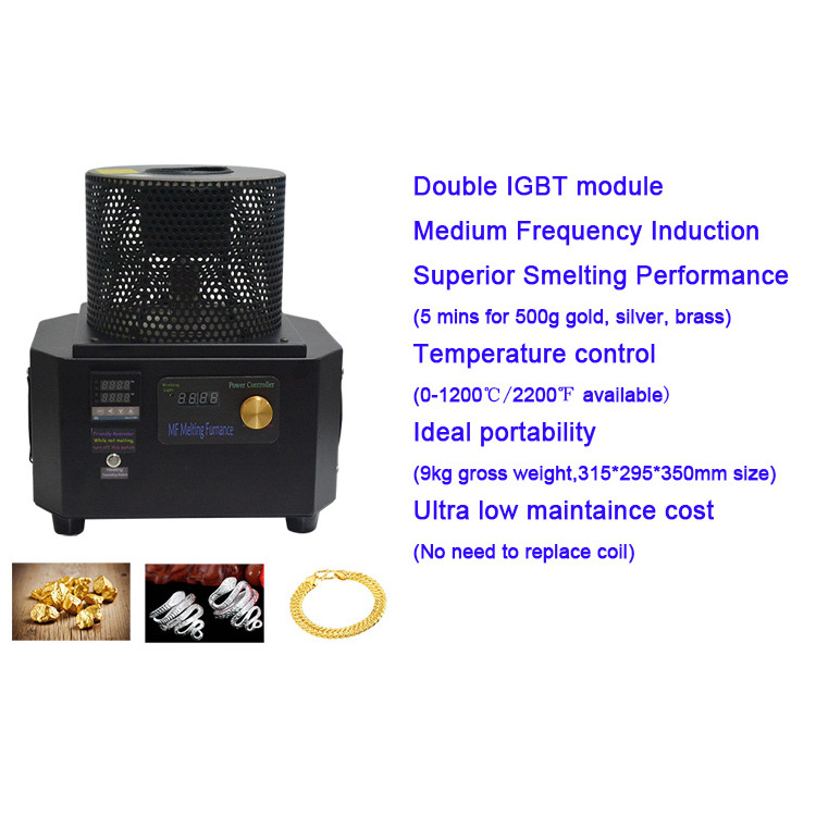 1KG/2KG/3KG 1600 Degree Mini Portable Induction Melting Furnace For Gold Silver Steel Smelting Machine