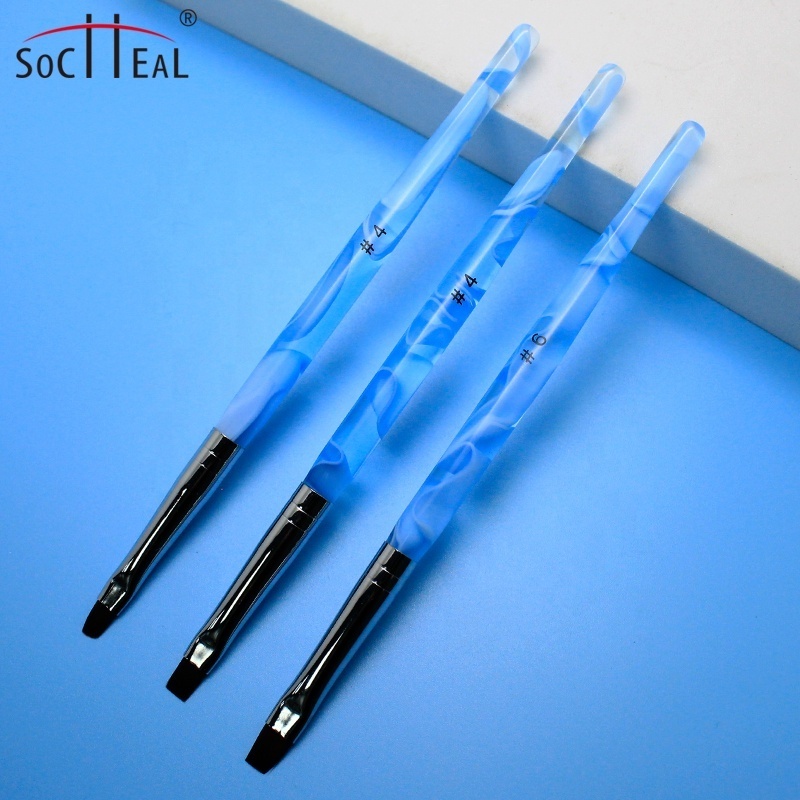 2022 Latest 3 Pcs Blue Sea Wave Acrylic Handle Gel UV Nail Art Set Synthetic Hair Flat Oval Nail Glue Brush