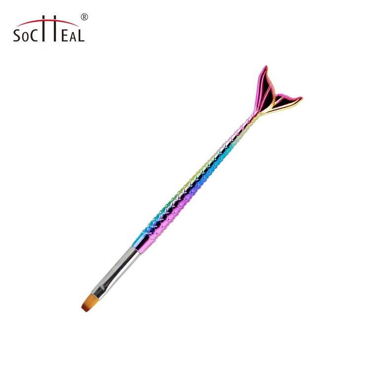 Yalixin Nail Supplier Gradient Mermaid Handle Custom Logo Nail Art  Brush UV Gel Nail Polish Flat Brush