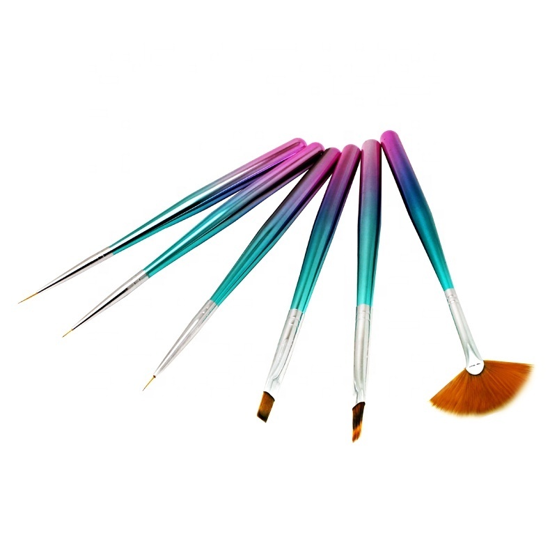 YALIXIN Nail Art supplier Gradient Acrylic Handle Nail Art Set 3D brush UV Gel Nail liner Brush 5 pcs