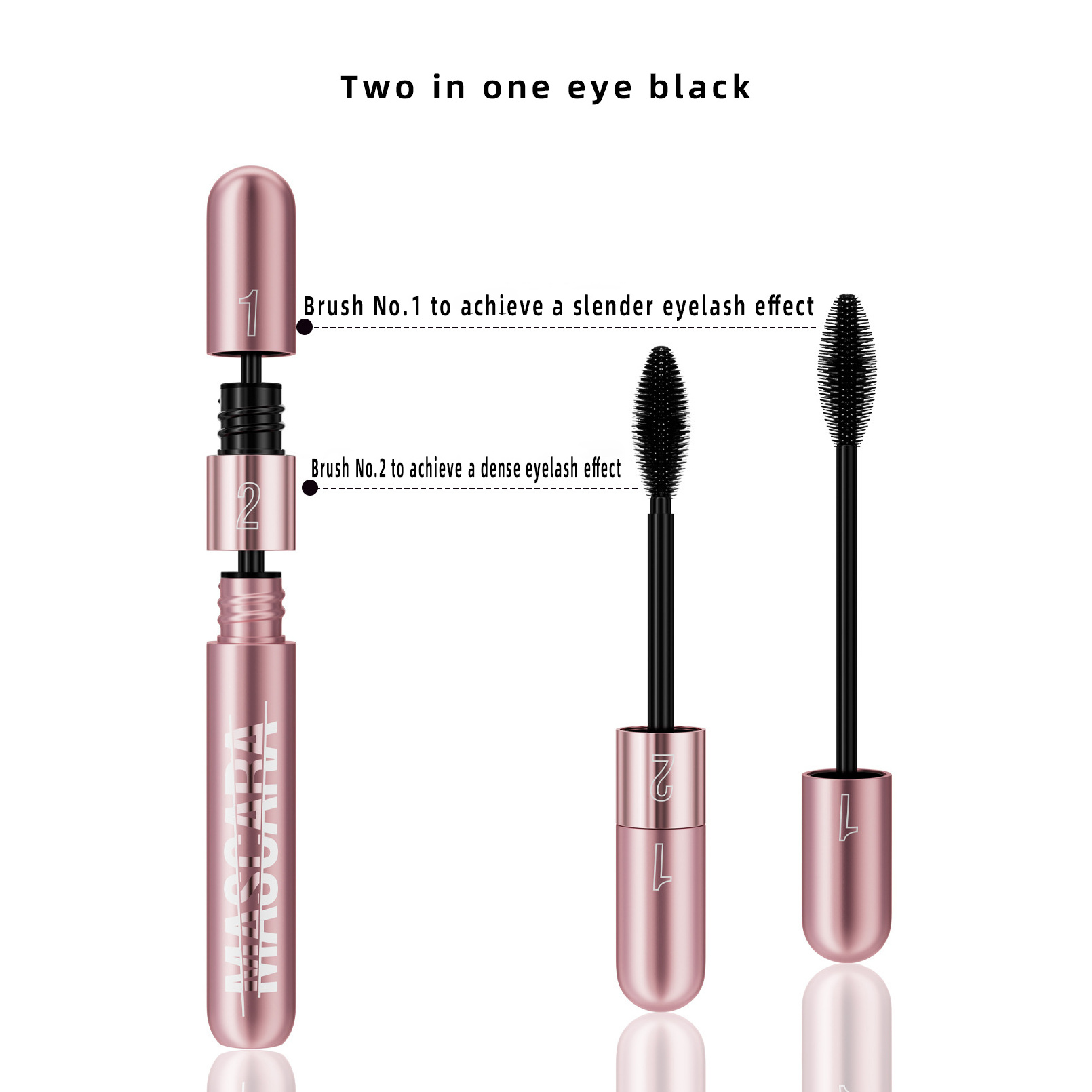 OEM Rose Gold Double Action Mascara Thick Slim Long 2-in-1 Waterproof Non-Smudge Curly Mascara