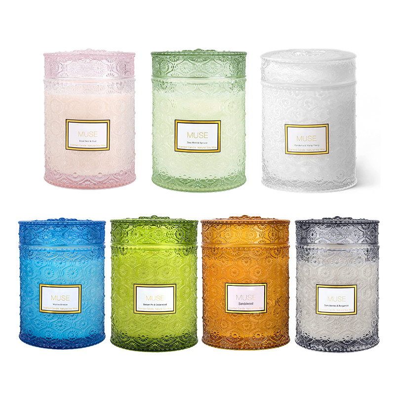 Hot Selling Wholesale In amber grey pink Frosted White Glass Candle Jars Empty Candle Vessel With glass Lid