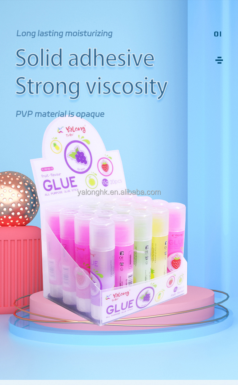 Yalong Non-Toxic PVA PVP Glue Stick 15g Transparent Fruit Scent Flavour Glue Stick For School And Office