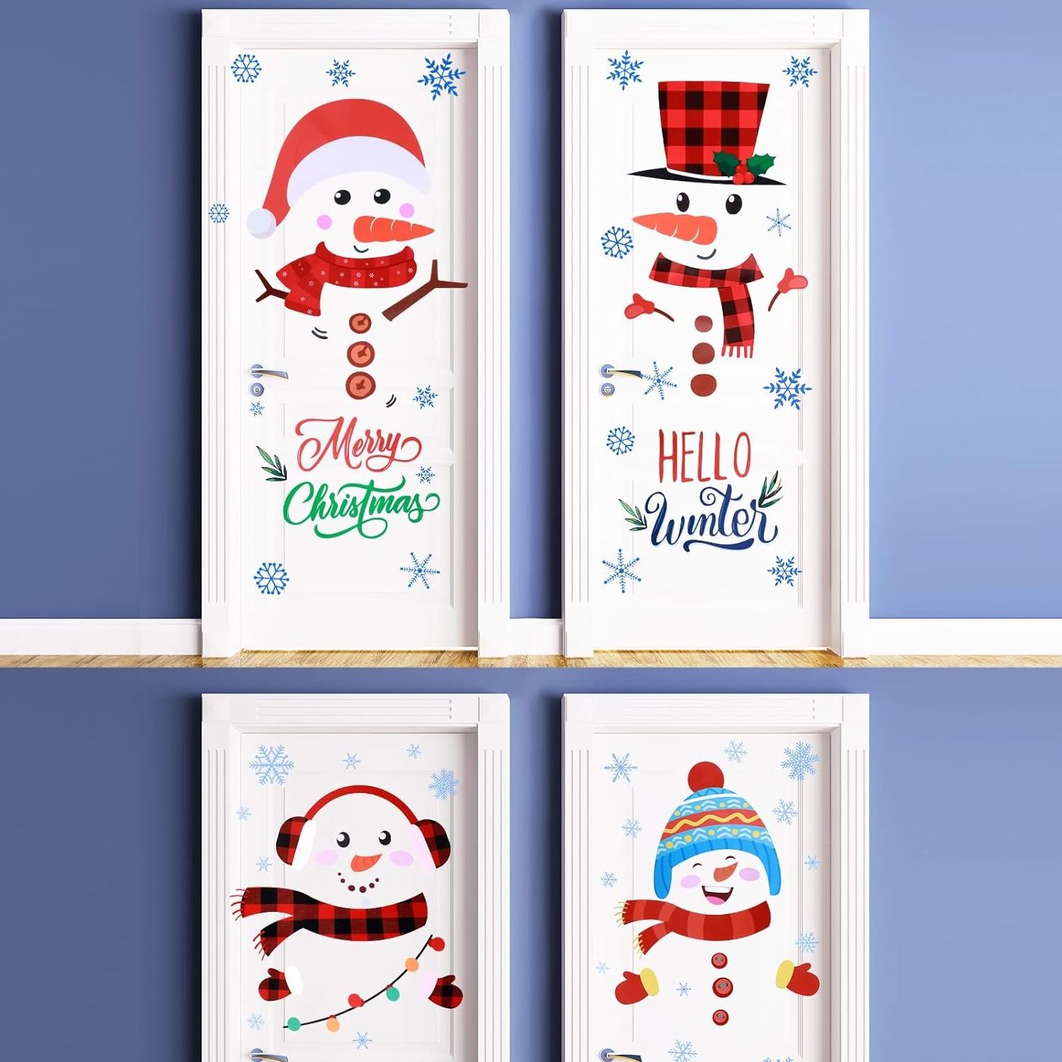 Christmas Entrance Door Stickers Home Decor Sheets Christmas Fridge Stickers Snowman Window Stickers With Snowflake Decals