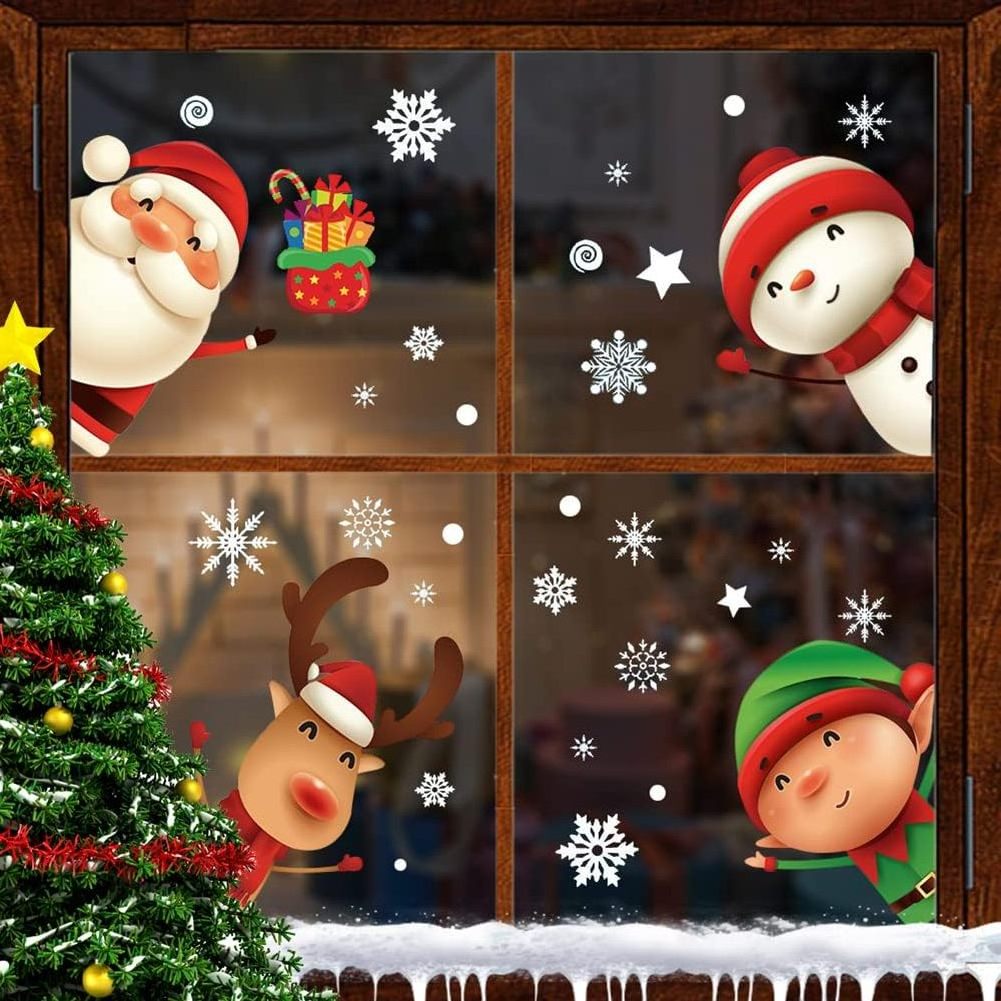 Large Christmas Window Clings Christmas Decorations Xmas Window Stickers For Winter Glass Christmas Window Decoration