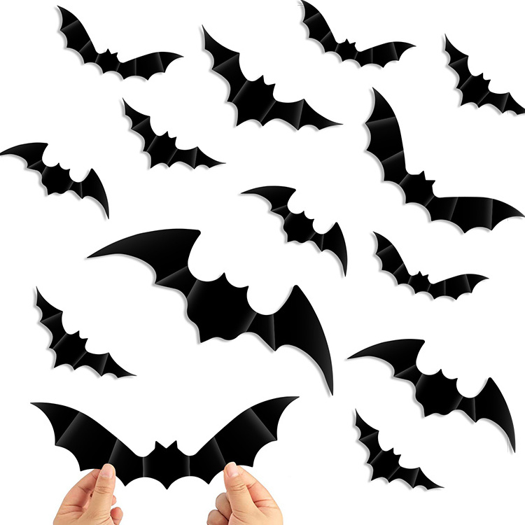 Halloween Bats Different Sizes Pvc Bat Stickers Scary Black Sticker Home Decor Diy Wall Decal Bathroom Indoor Party Supplies