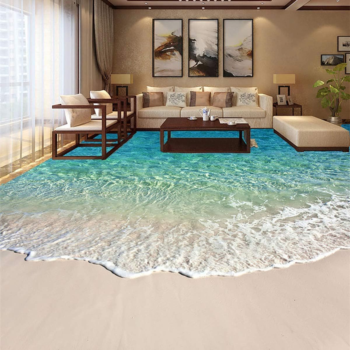 Wallpaper PVC Floor Tiles 3D Ocean Wall Decal Dolphin Wall Stickers Waterproof Removable Seascape