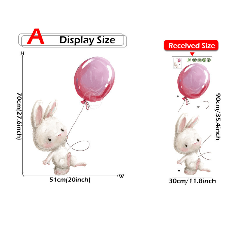 Child Room Decor Cute Wall Decals Rabbit With Ballons And Stars Wall Stickers For Nursery Kids Room Living Room Bedroom Sticker