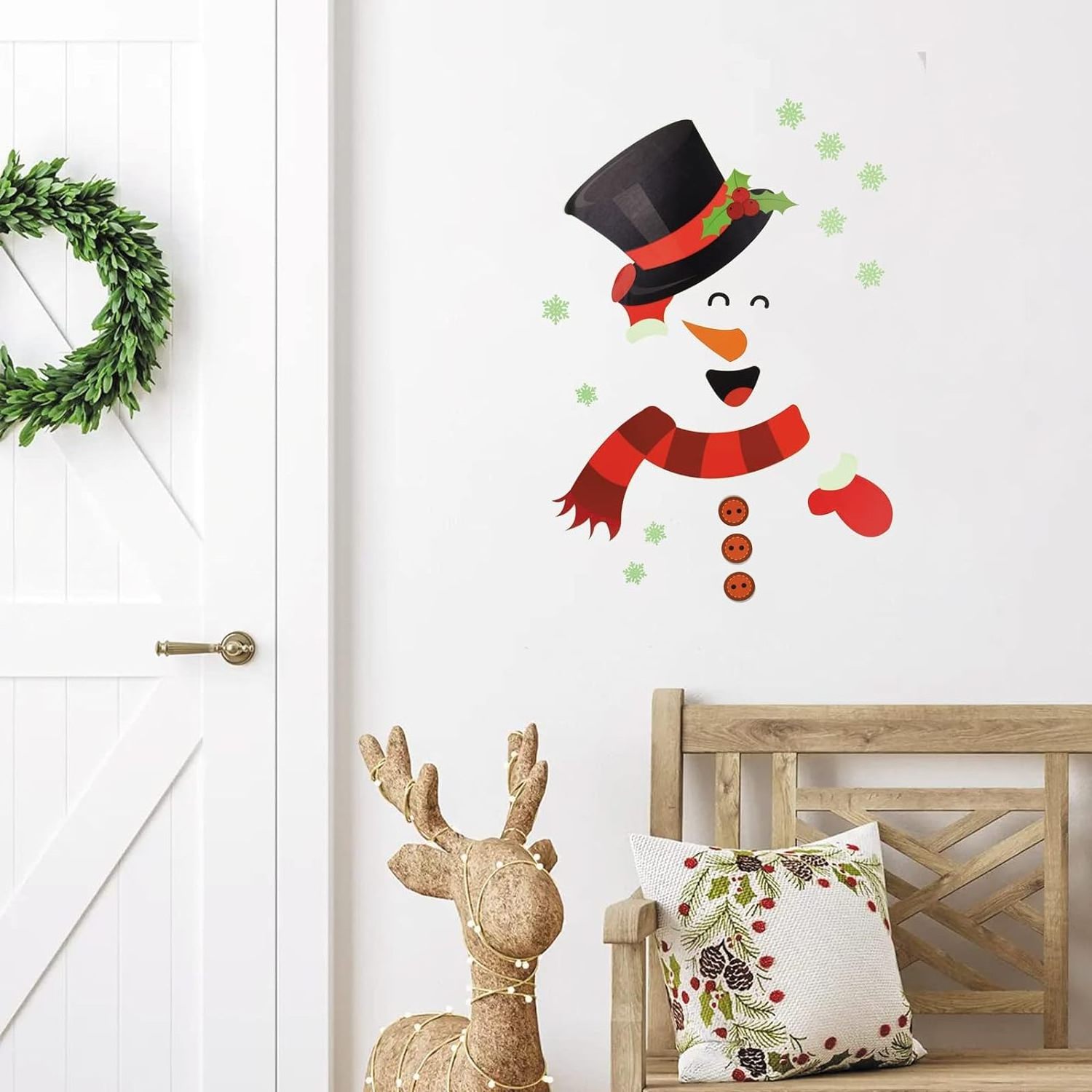 Christmas Stickers Entrance Door Large Snowman Xmas Door Decals Christmas Door Sticker Snowflakes Door & Wall & Window