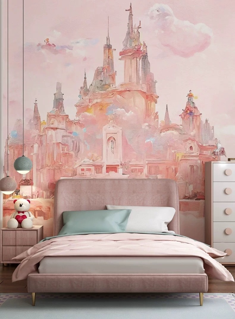 Wallpaper Princess Castle Wall Mural Custom Wall Decals For Kids Bedroom Girl Room Nursery Wall Decor Playroom