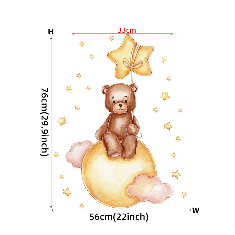 Child Room Door Sticker Tedy Bear Sleeping On The Moon And Stars Wall Stickers Child Wall Stickers For Baby Nursery Kids Room