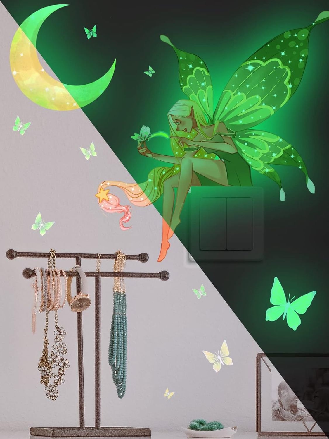 Room Switch Stickers Butterfly Fairy Wall Decal Glow In The Dark Wall Sticker For Bedroom Nursery Bathroom Living Room Classroom