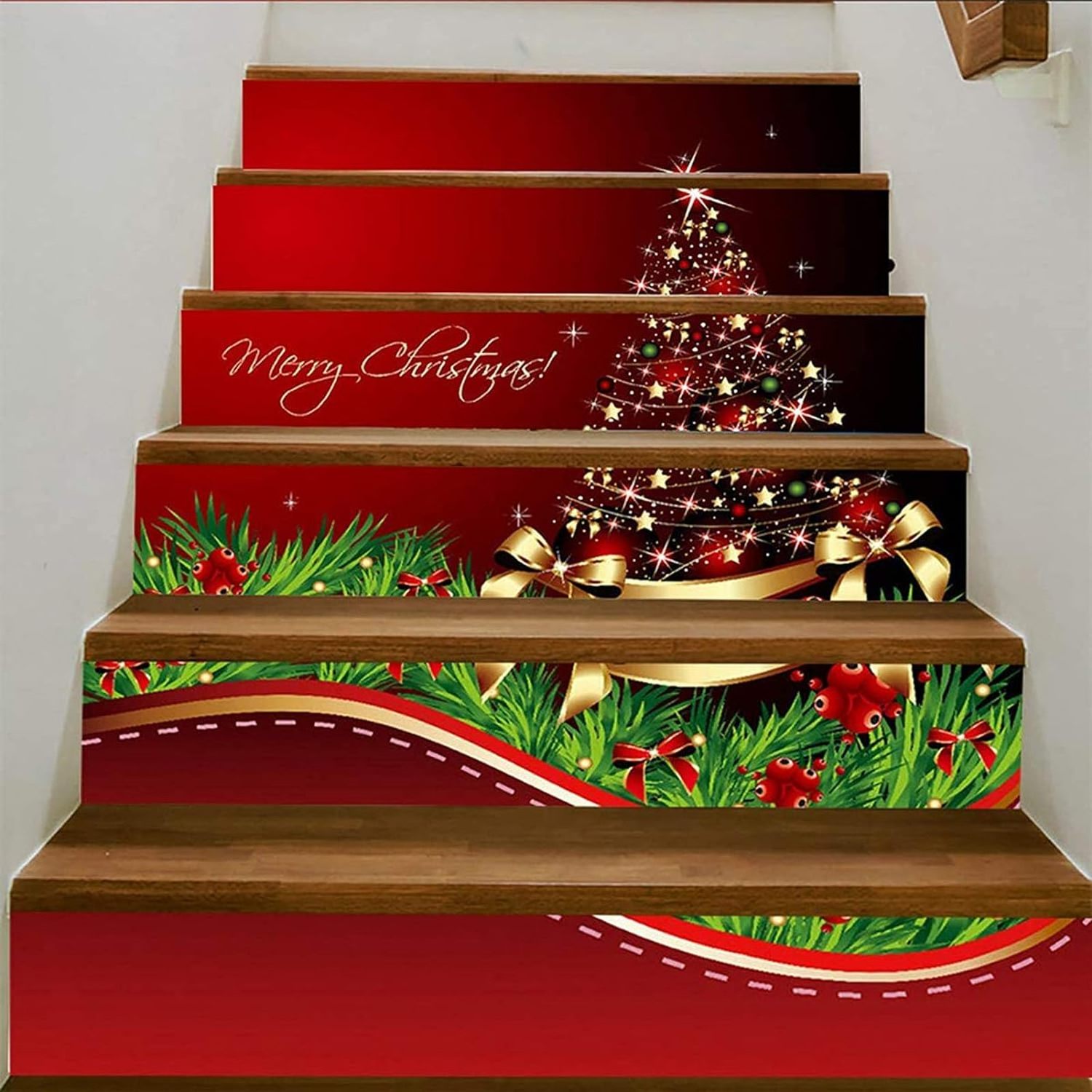 Christmas Staircase Stickers Decoration DIY Tile Decals Staircase Decal DIY Home Decorations Store Office Shopping Mall