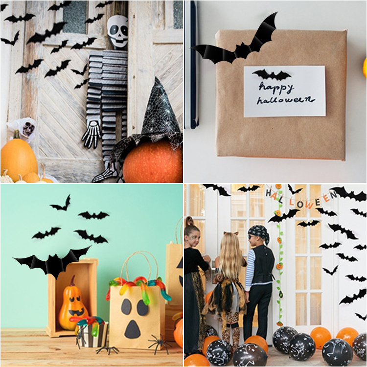 Halloween Bats Different Sizes Pvc Bat Stickers Scary Black Sticker Home Decor Diy Wall Decal Bathroom Indoor Party Supplies