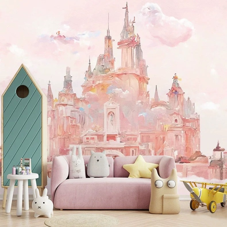 Wallpaper Princess Castle Wall Mural Custom Wall Decals For Kids Bedroom Girl Room Nursery Wall Decor Playroom