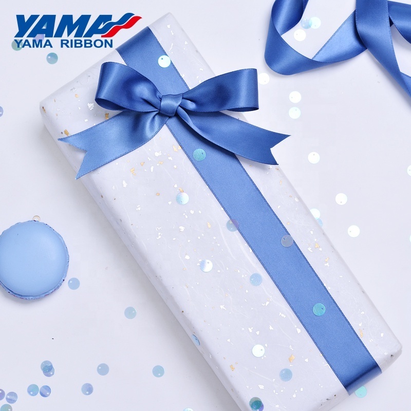 Yama Ribbon Polyester 3-100MM Double Faced Smooth Sky Navy Blue Satin Ribbon