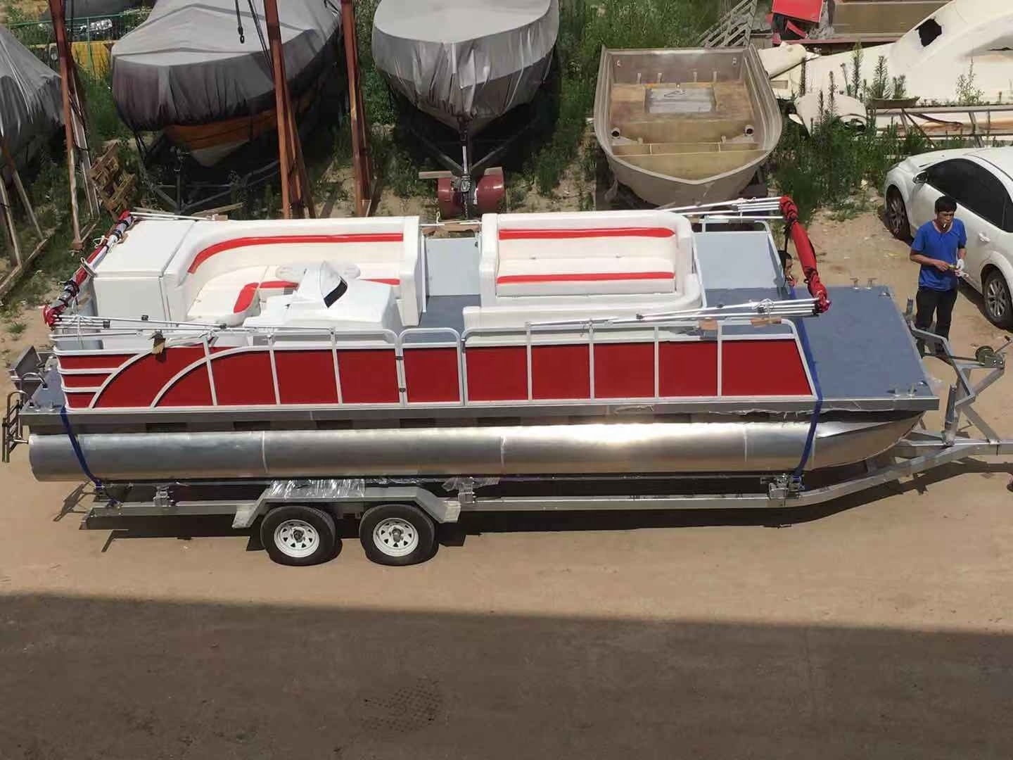 25ft Aluminum Pontoon Boat BBQ Barge Water Floating Tritoon Leisure Boat