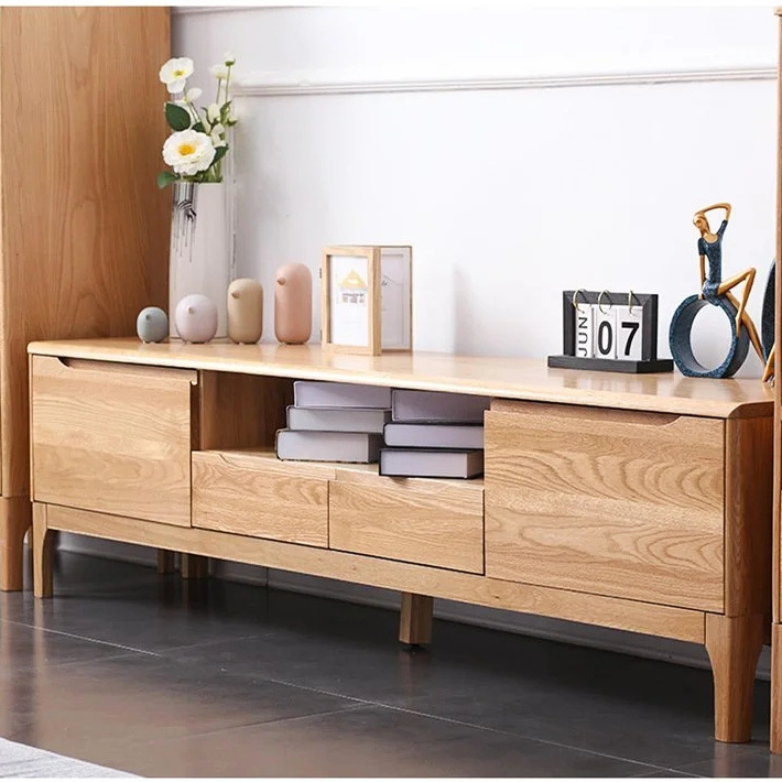 Home Living Room Modern and Simple Solid Oak Wood Small Apartment TV Stand Cabinet Home Furniture 0019