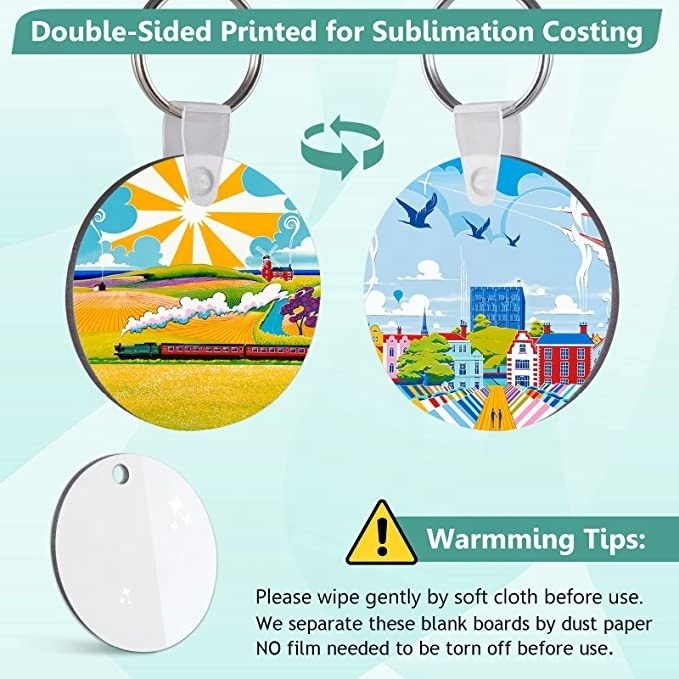 MDF Sublimation Blanks Keychain Bulk DIY Sublimation Keychain Blanks with Key Ring Double-Sided Heat Transfer Keychain Ornament